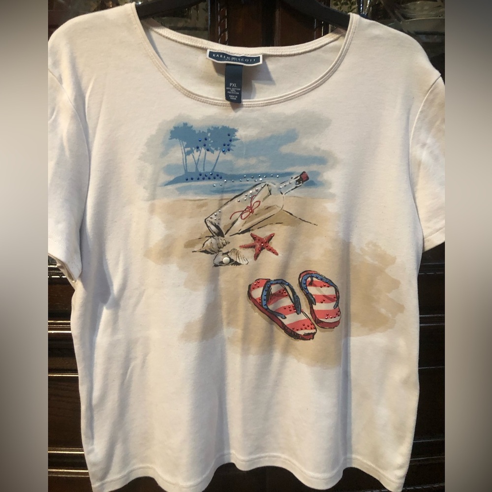 White Graphic Tee with Beach Scene